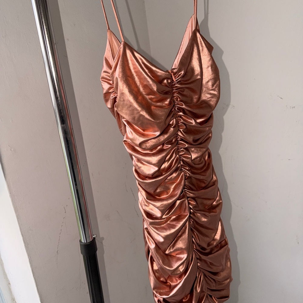 Oh Polly Copper Ruched Mini Dress